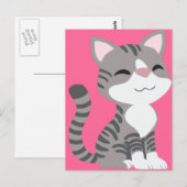 Carte Postale Cute Gris Souriant Tabby Chat (Devant / Derrière)