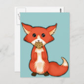 Carte Postale Cute Gros Gros Renard Oeil Manger Un Cookie (Devant / Derrière)