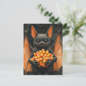 Carte Postale Cute Halloween Bat Cat With Candy (Debout devant)