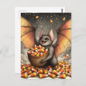 Carte Postale Cute Halloween Bat With Candy (Devant / Derrière)