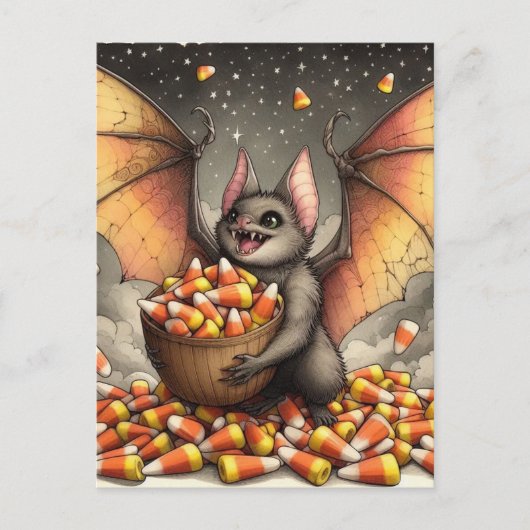 Carte Postale Cute Halloween Bat With Candy (Devant)