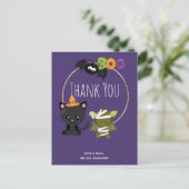 Carte Postale Cute Halloween Chat, chauve-souris et maman Merci  (Debout devant)