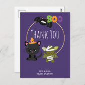 Carte Postale Cute Halloween Chat, chauve-souris et maman Merci  (Devant / Derrière)