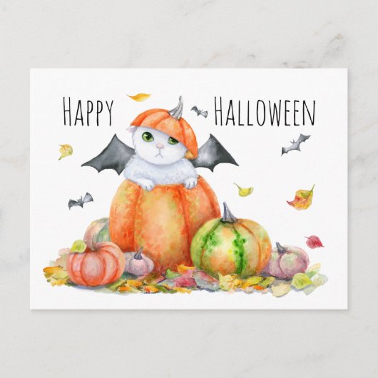 Carte Postale Cute Halloween Chat en Citrouille (Devant)