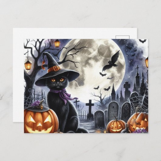 Carte postale Cute Halloween Chat noir (Devant / Derrière)