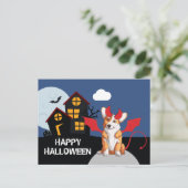 Carte Postale Cute Halloween Corgi Devil Costume Hauné Maison (Debout devant)