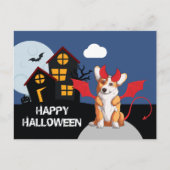 Carte Postale Cute Halloween Corgi Devil Costume Hauné Maison (Devant)