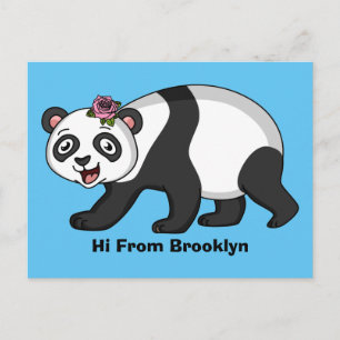 Carte Postale Cute happy panda bear with flower cartoon