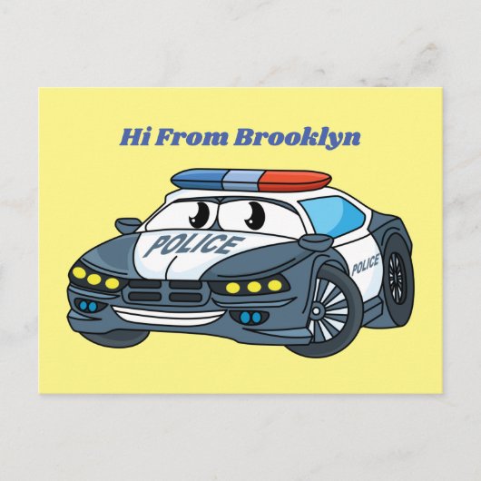 Carte Postale Cute happy police car cartoon illustration (Devant)