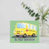 Carte Postale Cute happy yellow school bus cartoon (Debout devant)