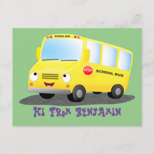 Carte Postale Cute happy yellow school bus cartoon