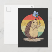 Carte Postale Cute Hérisson Retro Fleur Coucher de soleil Animal (Devant / Derrière)