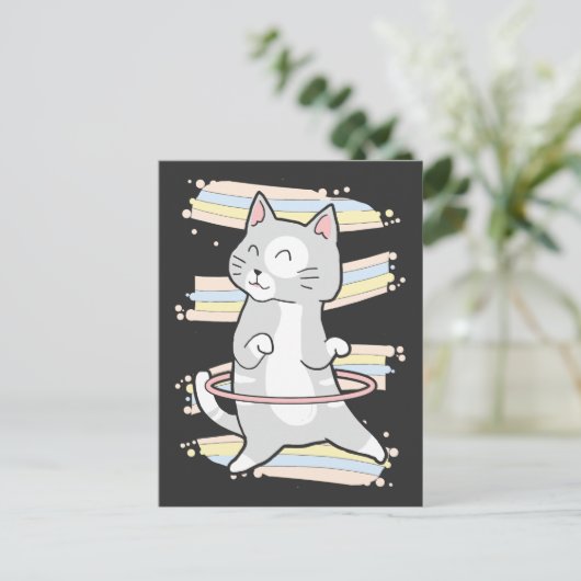Carte Postale Cute Hula Hoop Kitty Danser Chat Danse Amant (Debout devant)