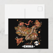 Carte Postale Cute Illustrated China Map with Dragon and Panda (Devant / Derrière)