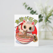 Carte Postale Cute Japanese Cat Eating Noodles with Chopsticks (Debout devant)