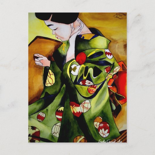 Carte Postale Cute japonais Geisha aquarelle originale art (Devant)