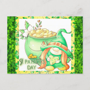 Carte Postale Cute Jour de la Saint Patrick Gnome Girl Green Sha