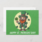 Carte Postale Cute Jour de la Saint Patrick irlandais Leprechaun (Devant / Derrière)