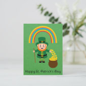 Carte Postale Cute Jour de la Saint Patrick Leprechaun Rainbow G (Debout devant)