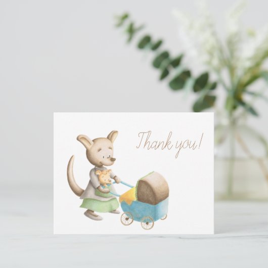 Carte Postale Cute Kangaroo Baby shower Merci (Debout devant)