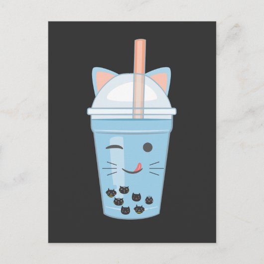 Carte Postale Cute Kawaii Buble Tea Boba Milk Tea Cat (Devant)