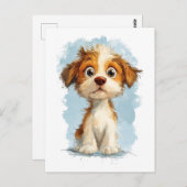 Carte Postale Cute Kawaii Caricature Chiot (Devant / Derrière)