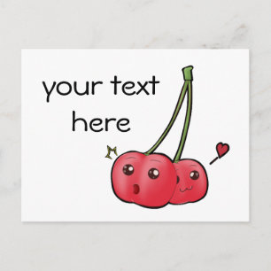 Carte postale Cute kawaii cerises pour votre texte