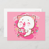 Carte Postale Cute Kawaii Chat Lait de fraise japonais (Devant / Derrière)