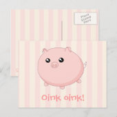 Carte Postale Cute Kawaii chubby porc rose (Devant / Derrière)