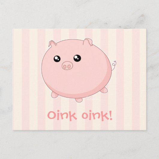 Carte Postale Cute Kawaii chubby porc rose (Devant)