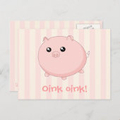 Carte Postale Cute Kawaii chubby porc rose (Devant / Derrière)