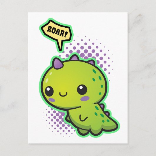 Carte Postale Cute Kawaii Dinosaur (Devant)
