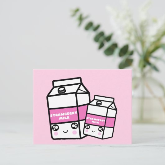 Carte Postale Cute Kawaii Fraise Lait Douce Lait Laiet Laitier F (Debout devant)