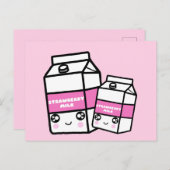 Carte Postale Cute Kawaii Fraise Lait Douce Lait Laiet Laitier F (Devant / Derrière)