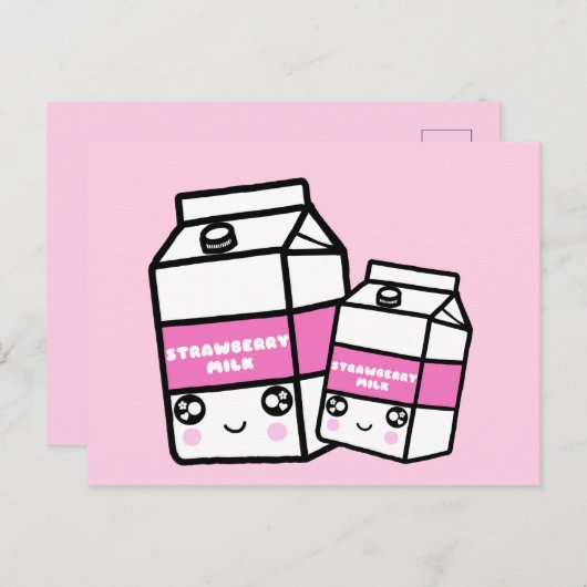 Carte Postale Cute Kawaii Fraise Lait Douce Lait Laiet Laitier F (Devant / Derrière)