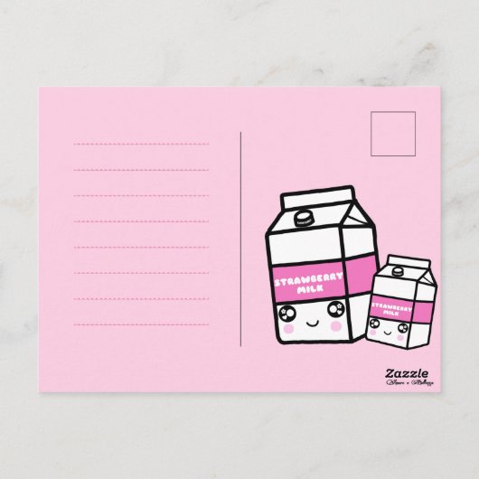 Carte Postale Cute Kawaii Fraise Lait Douce Lait Laiet Laitier F (Dos)