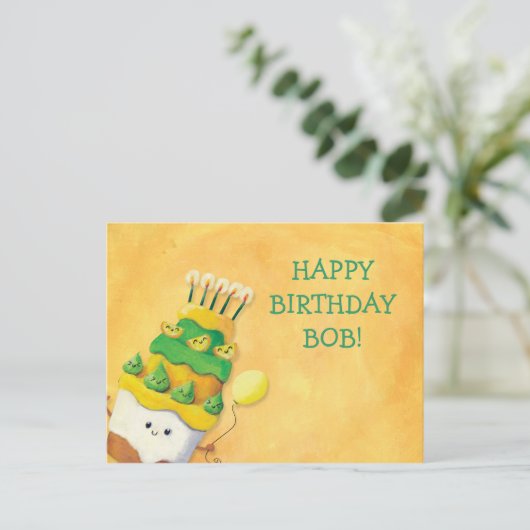 Carte Postale Cute Kawaii Gâteau d'anniversaire (Debout devant)