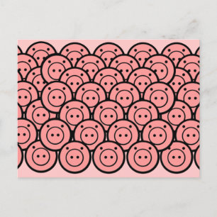 Carte Postale Cute Kawaii Pink Piglets & Piglets Motif Vector Ar