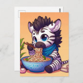 Carte Postale Cute Kawaii Zebra Manger Ramen (Devant / Derrière)