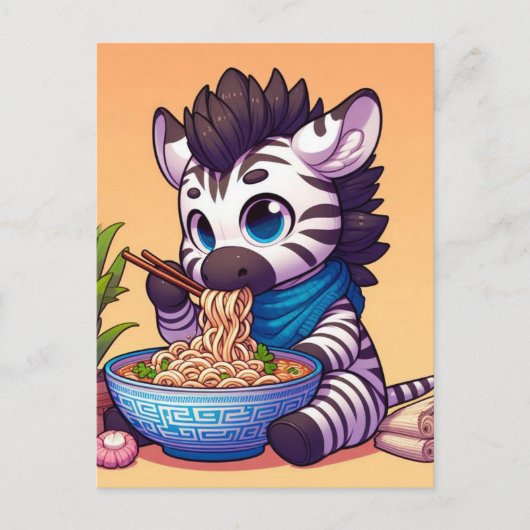 Carte Postale Cute Kawaii Zebra Manger Ramen (Devant)