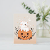 Carte Postale Cute Kitten Assis Sur Citrouille Moderne Halloween (Debout devant)