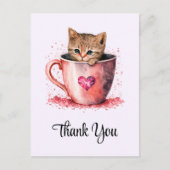Carte Postale Cute Kitten dans un Teacup avec Merci de coeur (Devant)
