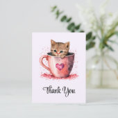 Carte Postale Cute Kitten dans un Teacup avec Merci de coeur (Debout devant)