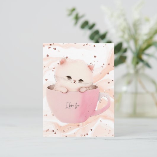 Carte Postale Cute Kitten dans une Tea up (Debout devant)