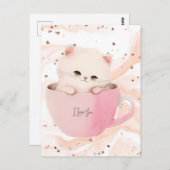 Carte Postale Cute Kitten dans une Tea up (Devant / Derrière)