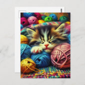 Carte Postale Cute Kitten Dormir sous une couverture (Devant / Derrière)