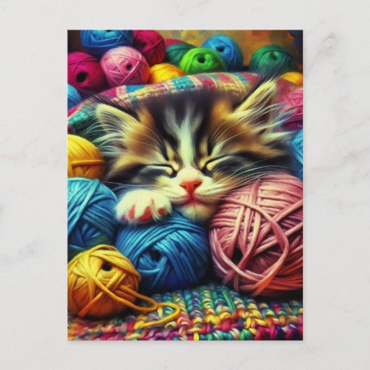 Carte Postale Cute Kitten Dormir sous une couverture (Devant)