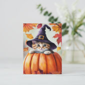 Carte Postale Cute Kitten En Citrouille Portant Un Casquette De  (Debout devant)