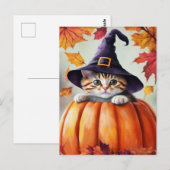 Carte Postale Cute Kitten En Citrouille Portant Un Casquette De  (Devant / Derrière)
