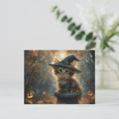 Carte Postale Cute Kitten portant un Casquette sorcier (Debout devant)